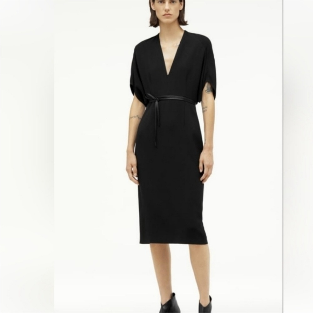 Zara Black V-Neck Belted Midi Dress
